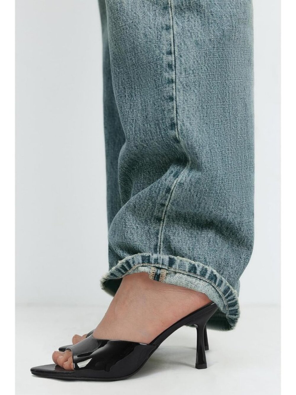 Women's Black Polyurethane Pointed Toe Stiletto Sandal Open Mule Slingback Heels
